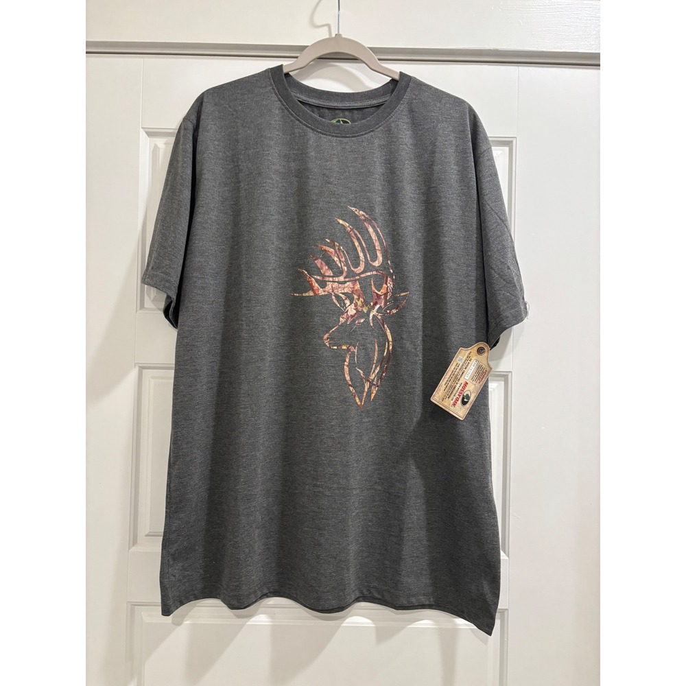 Mossy Oak Mens XL Grey Camo Deer Head Graphic Performance T-Shirt New